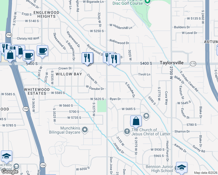 map of restaurants, bars, coffee shops, grocery stores, and more near 3211 Danube Drive in Taylorsville