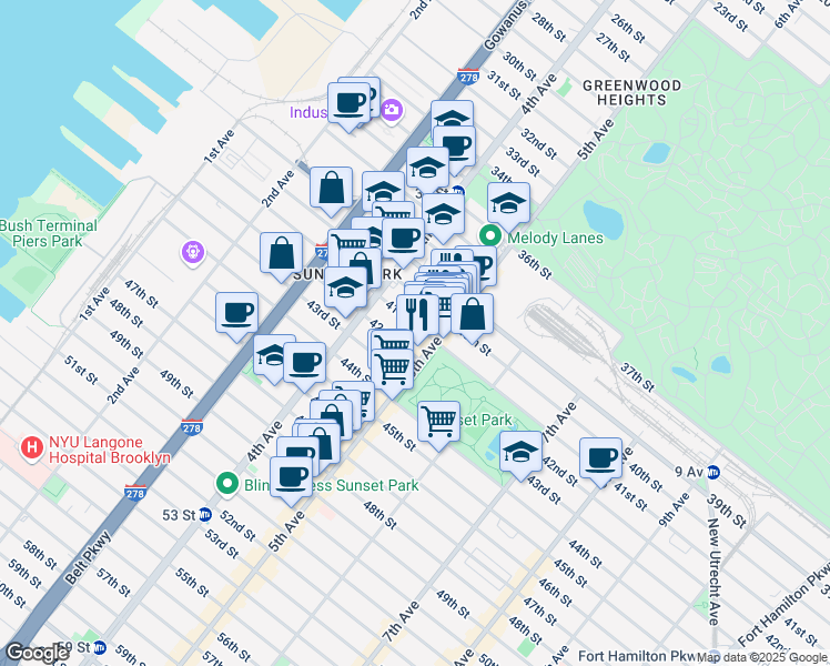 map of restaurants, bars, coffee shops, grocery stores, and more near 462 41st Street in Brooklyn