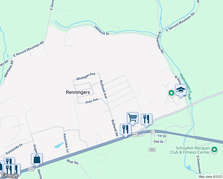 map of restaurants, bars, coffee shops, grocery stores, and more near 12 Jane Avenue in Schuylkill Haven