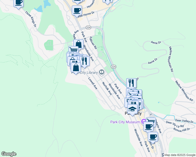 map of restaurants, bars, coffee shops, grocery stores, and more near 1203 Empire Avenue in Park City