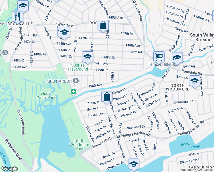 map of restaurants, bars, coffee shops, grocery stores, and more near 127 Hendrickson Avenue in Valley Stream