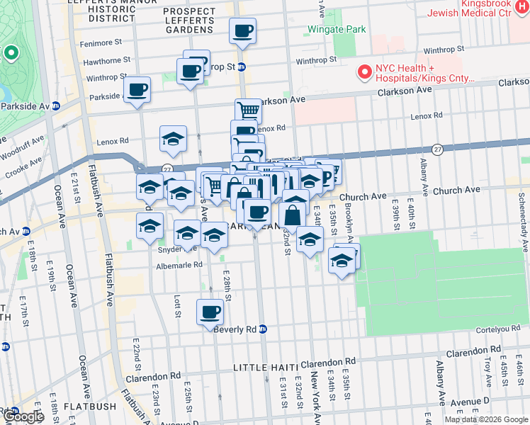 map of restaurants, bars, coffee shops, grocery stores, and more near 29 East 31st Street in Brooklyn
