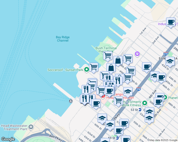 map of restaurants, bars, coffee shops, grocery stores, and more near 14b 53rd Street in Brooklyn