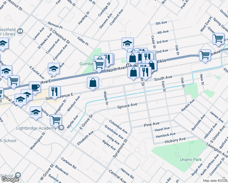 map of restaurants, bars, coffee shops, grocery stores, and more near 557 Willow Avenue in Garwood