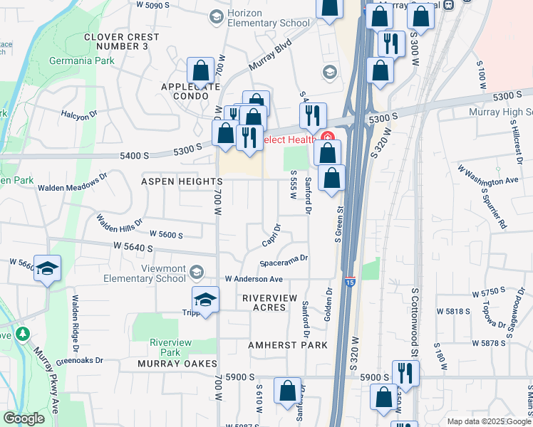 map of restaurants, bars, coffee shops, grocery stores, and more near 5561 Allendale Drive in Salt Lake City