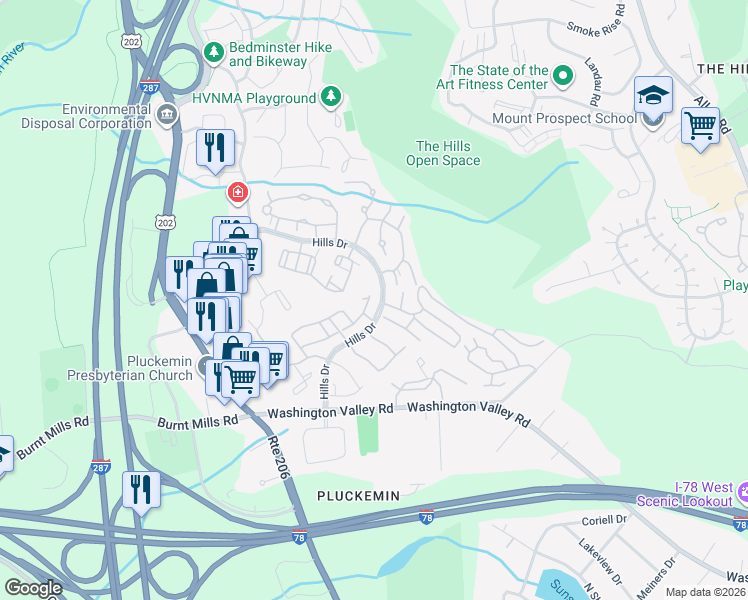 map of restaurants, bars, coffee shops, grocery stores, and more near 62 Bentley Court in Bedminster Township