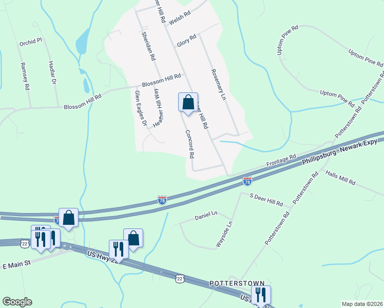 map of restaurants, bars, coffee shops, grocery stores, and more near 8 Concord Road in Lebanon