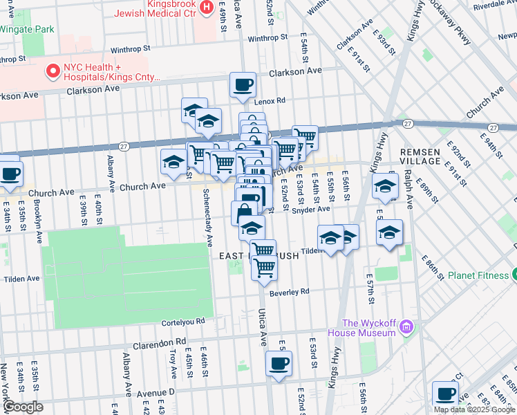 map of restaurants, bars, coffee shops, grocery stores, and more near 4916 Snyder Avenue in Brooklyn