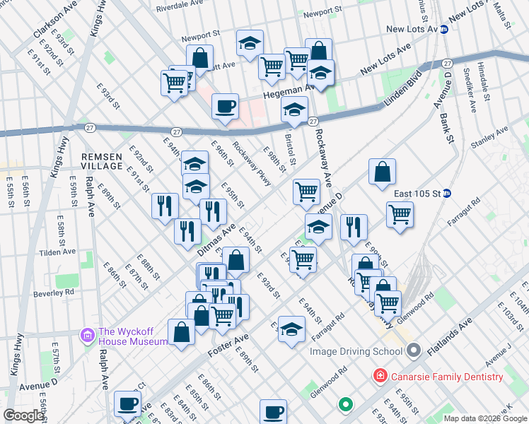 map of restaurants, bars, coffee shops, grocery stores, and more near 774 East 96th Street in Brooklyn