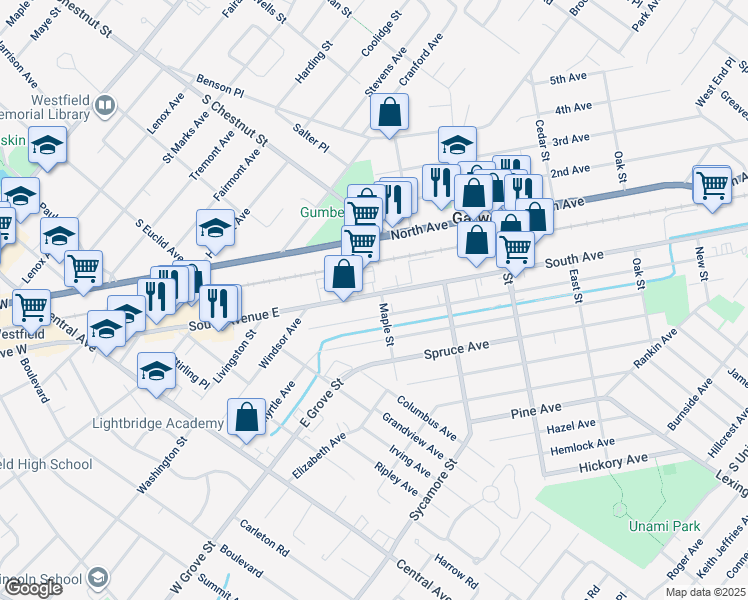 map of restaurants, bars, coffee shops, grocery stores, and more near 618 Willow Avenue in Garwood