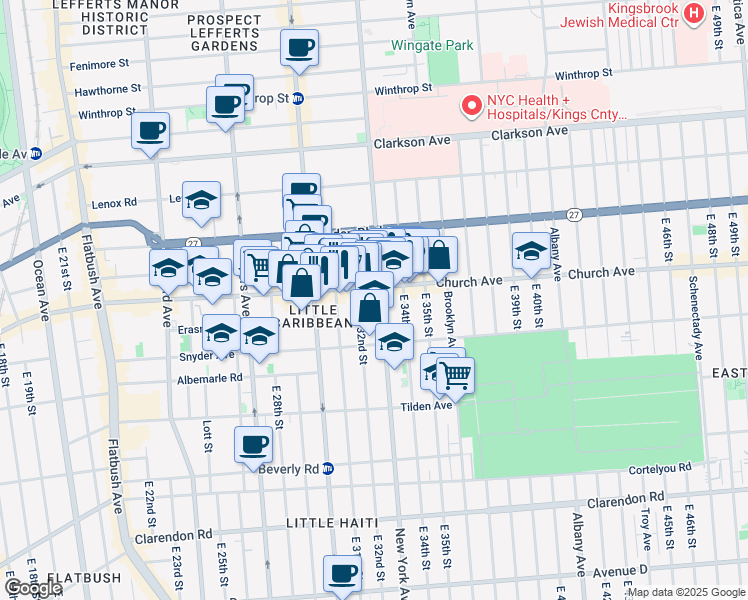 map of restaurants, bars, coffee shops, grocery stores, and more near 932 New York Avenue in Brooklyn