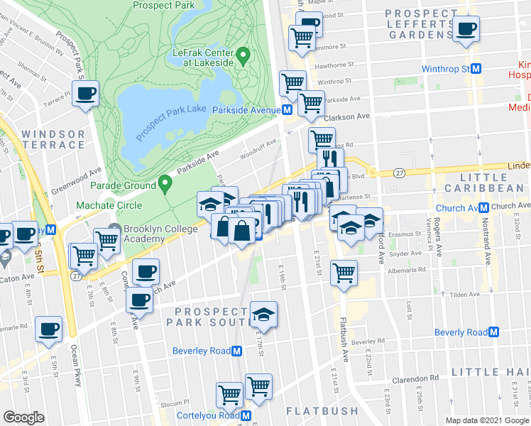map of restaurants, bars, coffee shops, grocery stores, and more near 130 Saint Pauls Place in Brooklyn