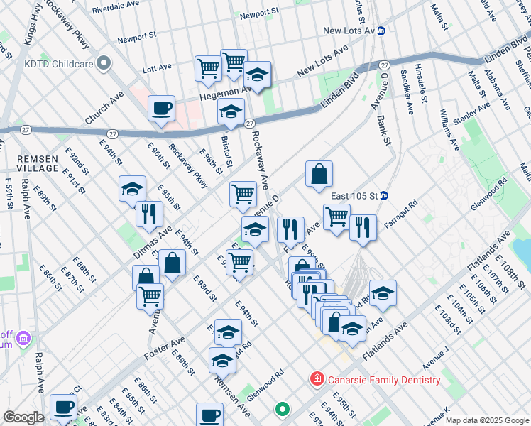map of restaurants, bars, coffee shops, grocery stores, and more near 777 Ames Lane in Brooklyn