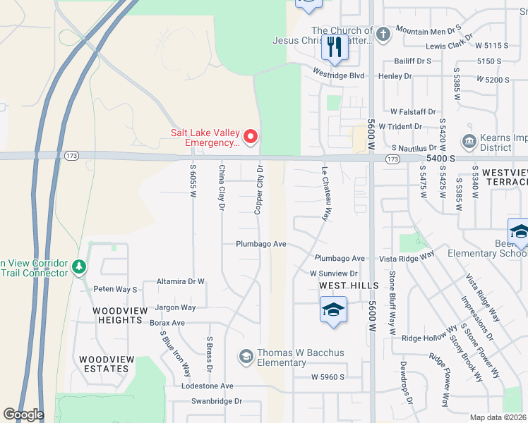 map of restaurants, bars, coffee shops, grocery stores, and more near 5531 South Copper City Drive in Kearns