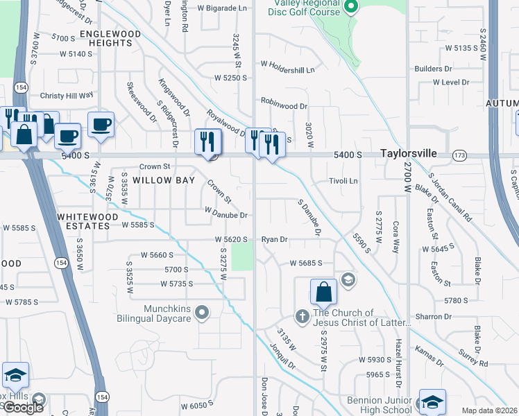 map of restaurants, bars, coffee shops, grocery stores, and more near 3211 Danube Drive in Taylorsville
