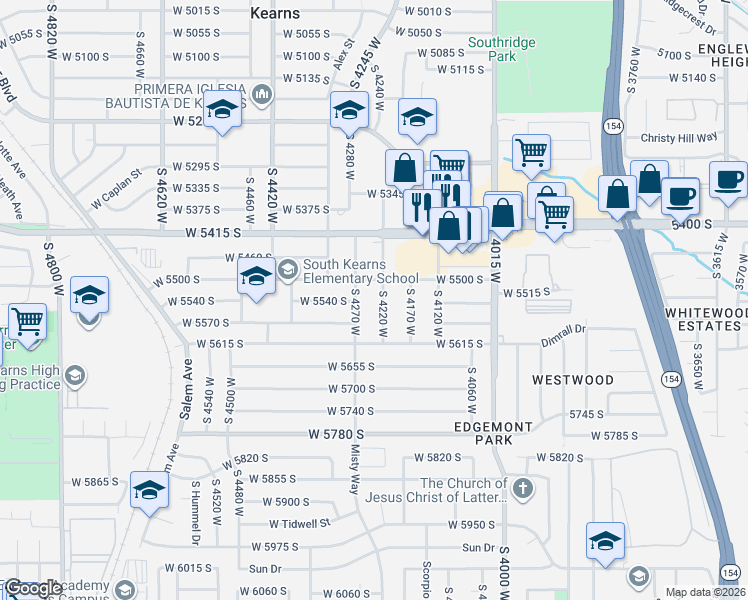 map of restaurants, bars, coffee shops, grocery stores, and more near 5567 South 4220 West in Kearns
