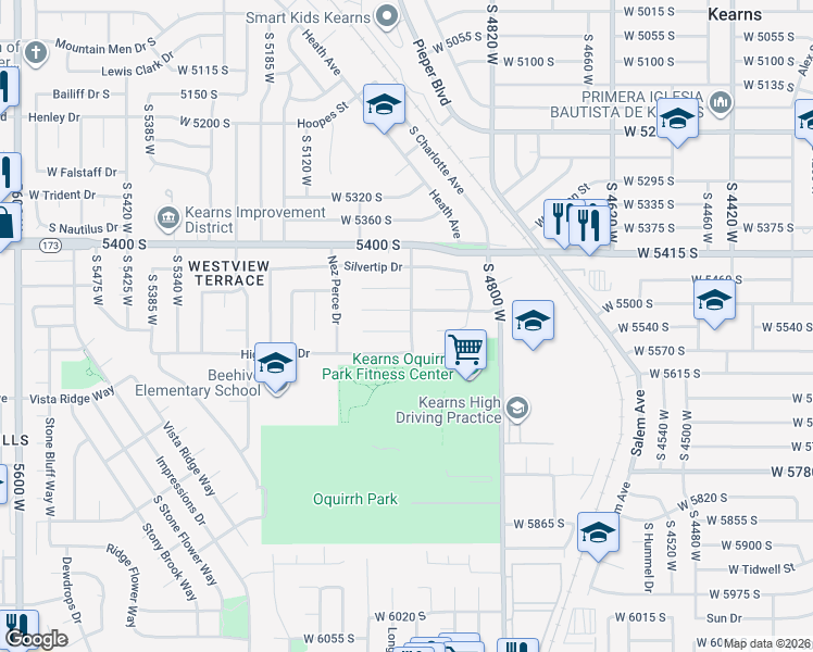 map of restaurants, bars, coffee shops, grocery stores, and more near 4968 West Highwood Drive in Kearns