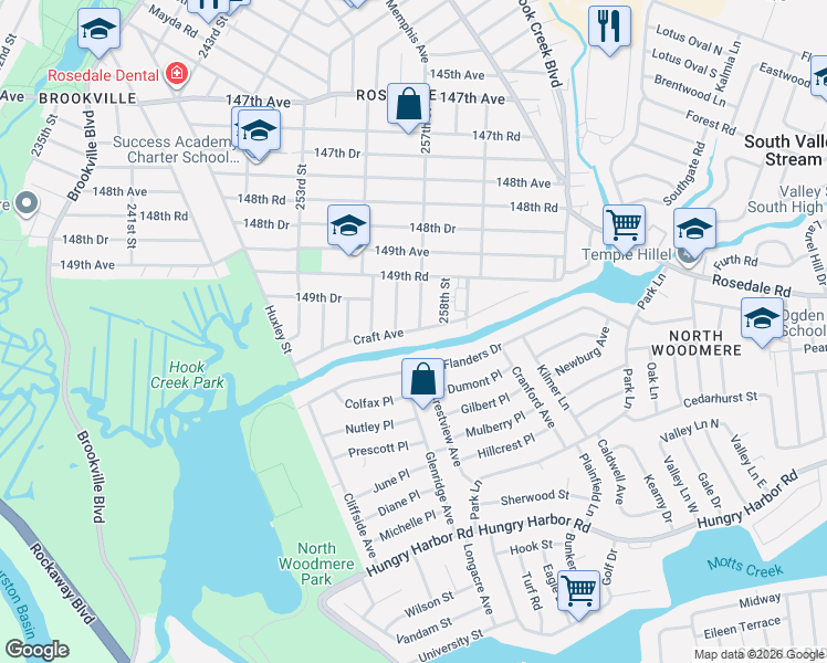 map of restaurants, bars, coffee shops, grocery stores, and more near 127 Hendrickson Avenue in Valley Stream