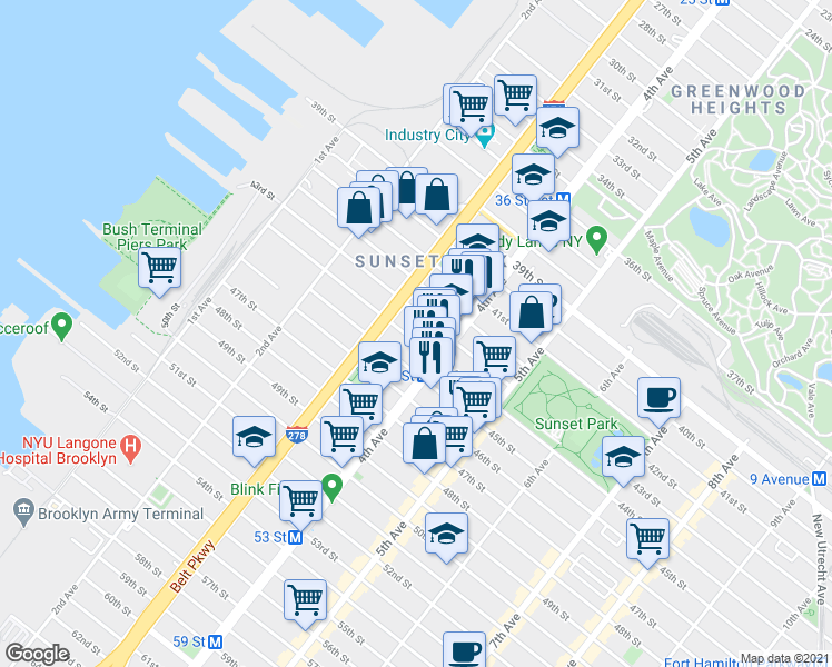 map of restaurants, bars, coffee shops, grocery stores, and more near in Brooklyn