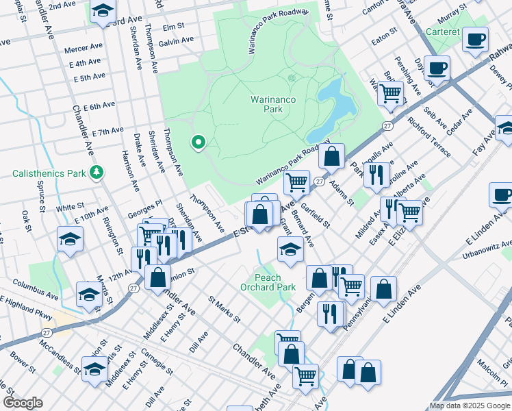 map of restaurants, bars, coffee shops, grocery stores, and more near 5A Carolyn Terrace in Roselle