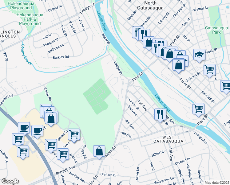 map of restaurants, bars, coffee shops, grocery stores, and more near 2006 Arey Lane in Lehigh County