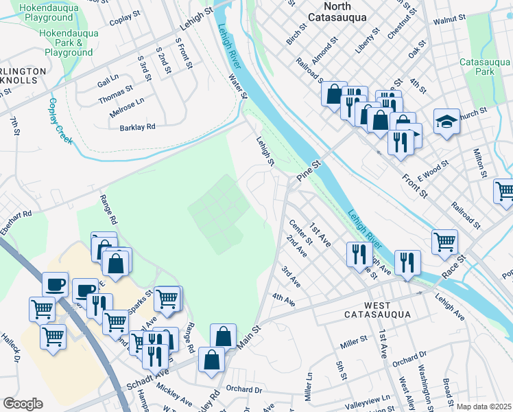 map of restaurants, bars, coffee shops, grocery stores, and more near 2006 Arey Lane in Lehigh County