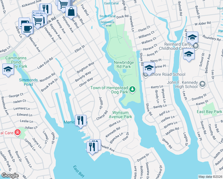 map of restaurants, bars, coffee shops, grocery stores, and more near 2954 Wynsum Avenue in Merrick