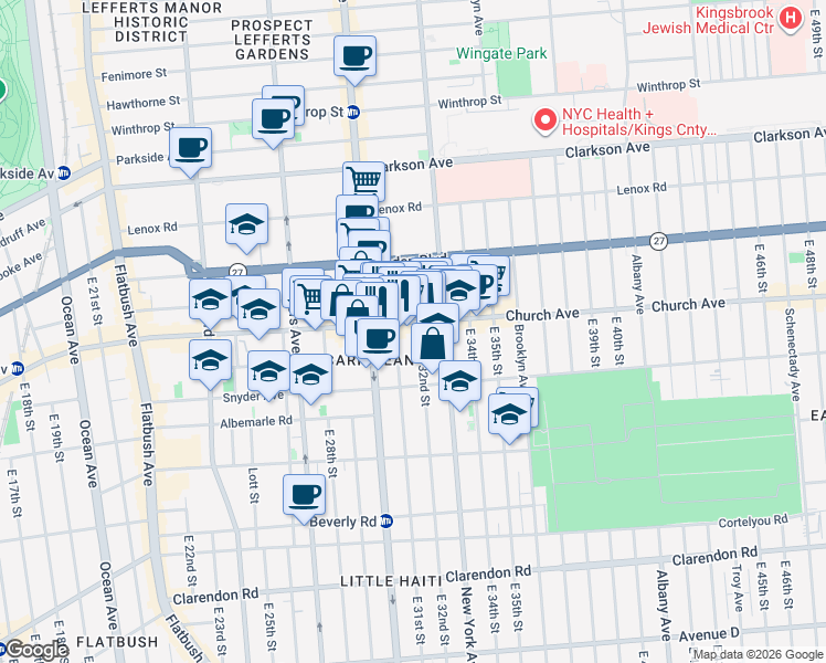 map of restaurants, bars, coffee shops, grocery stores, and more near 29 East 31st Street in Brooklyn
