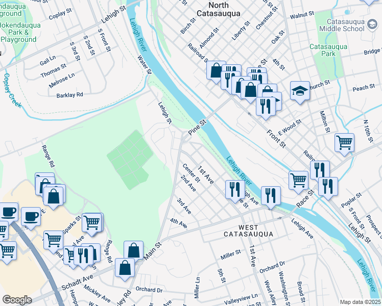 map of restaurants, bars, coffee shops, grocery stores, and more near 2301 North 1st Avenue in Lehigh County