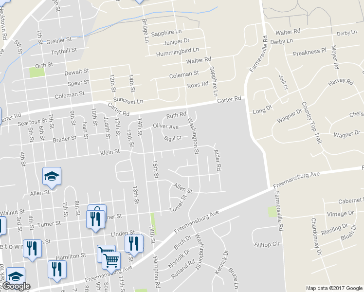 map of restaurants, bars, coffee shops, grocery stores, and more near 4125 Klein Street in Bethlehem
