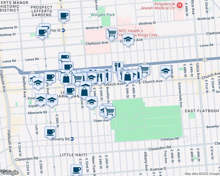 map of restaurants, bars, coffee shops, grocery stores, and more near 974 Brooklyn Avenue in Brooklyn