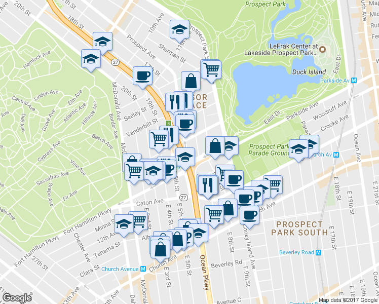 map of restaurants, bars, coffee shops, grocery stores, and more near 1621 Prospect Avenue in Brooklyn