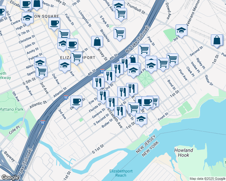 map of restaurants, bars, coffee shops, grocery stores, and more near 241 Marshall Street in Elizabeth