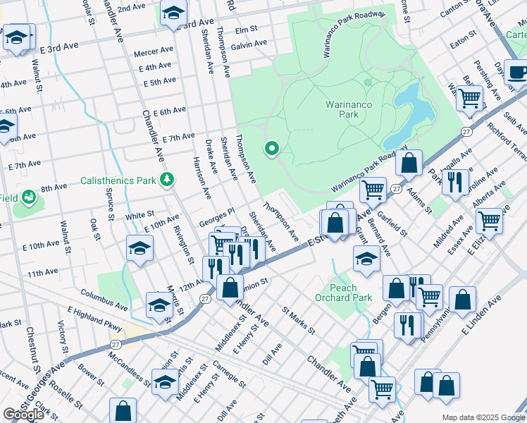 map of restaurants, bars, coffee shops, grocery stores, and more near 549 Newman Place in Roselle