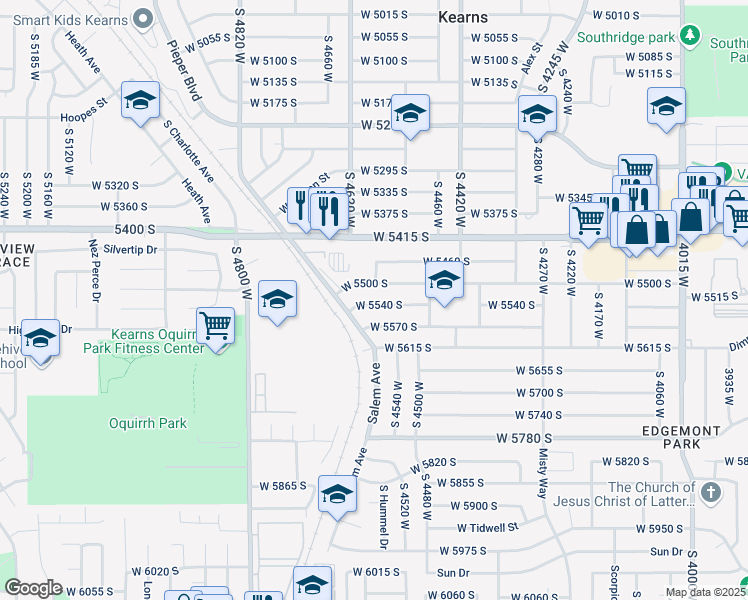 map of restaurants, bars, coffee shops, grocery stores, and more near 4570 West 5540 South in Kearns
