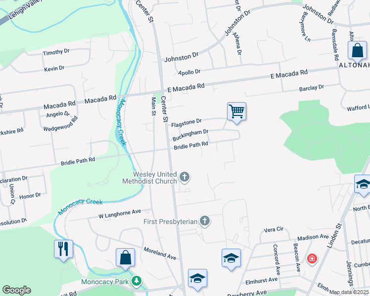 map of restaurants, bars, coffee shops, grocery stores, and more near 200 Bridle Path Road in Bethlehem