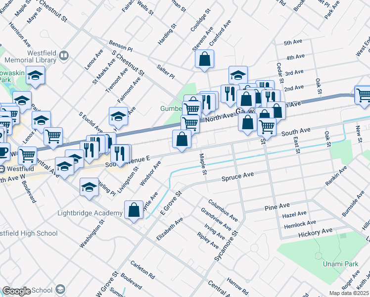 map of restaurants, bars, coffee shops, grocery stores, and more near 618 Willow Avenue in Garwood
