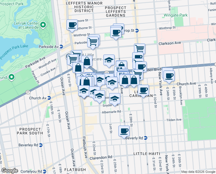 map of restaurants, bars, coffee shops, grocery stores, and more near 131 Martense Street in Brooklyn