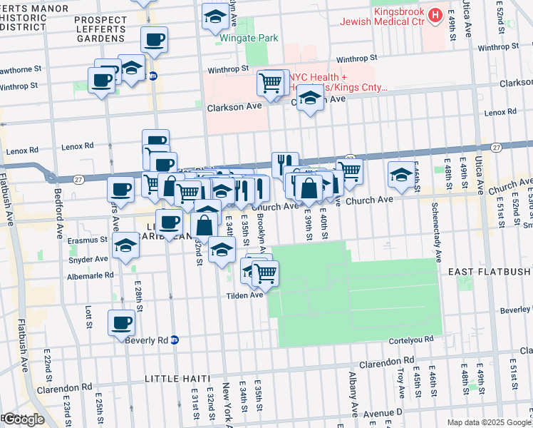 map of restaurants, bars, coffee shops, grocery stores, and more near 914 Brooklyn Avenue in Brooklyn
