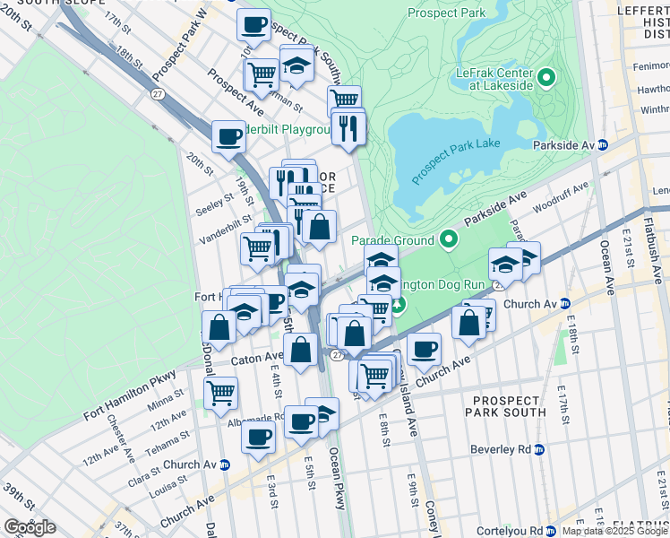 map of restaurants, bars, coffee shops, grocery stores, and more near 300 Sherman Street in Brooklyn