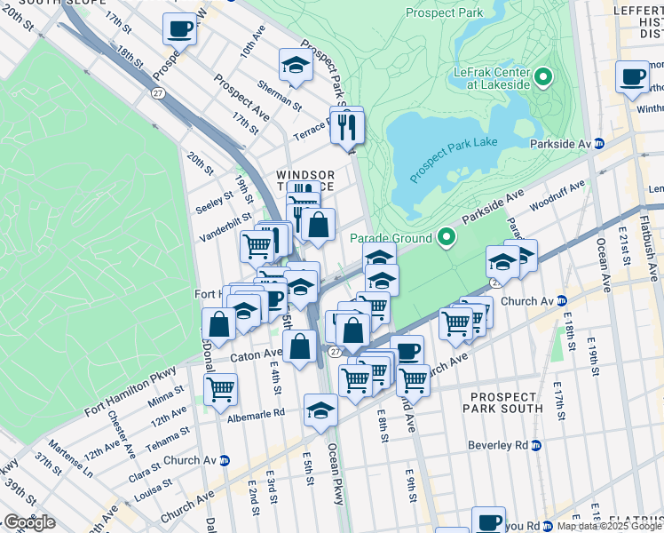 map of restaurants, bars, coffee shops, grocery stores, and more near 300 Sherman Street in Brooklyn