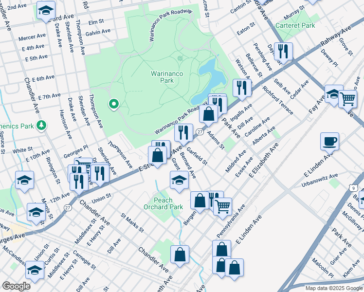 map of restaurants, bars, coffee shops, grocery stores, and more near 1913 Georges Place in Roselle