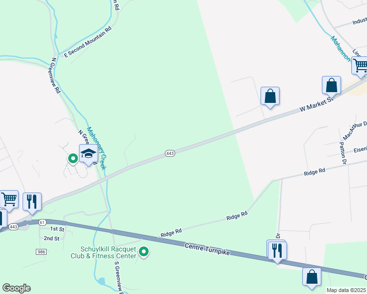 map of restaurants, bars, coffee shops, grocery stores, and more near 960 West Market Street in Schuylkill Haven
