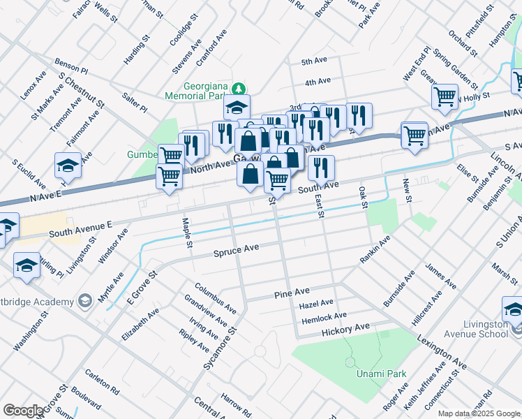 map of restaurants, bars, coffee shops, grocery stores, and more near 406 Willow Avenue in Garwood