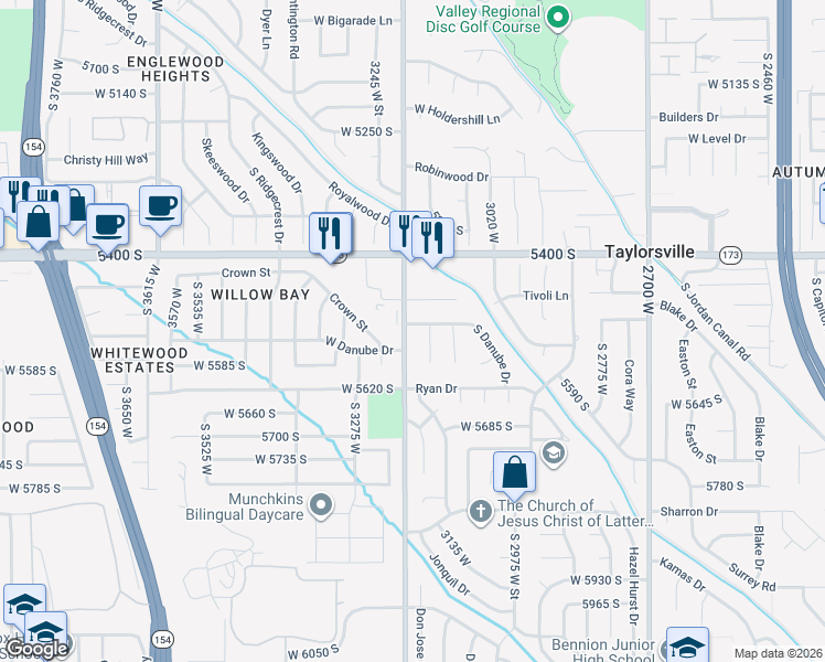 map of restaurants, bars, coffee shops, grocery stores, and more near 3199 5475 South in Salt Lake City