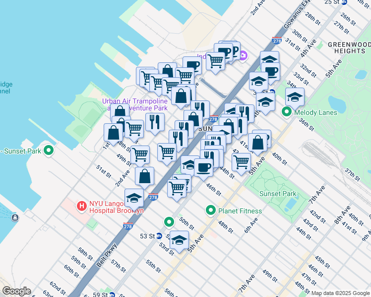 map of restaurants, bars, coffee shops, grocery stores, and more near 4420 3rd Avenue in Brooklyn