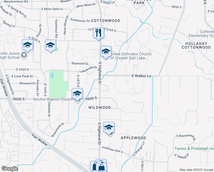 map of restaurants, bars, coffee shops, grocery stores, and more near 1979 East Olympus Point Drive in Holladay