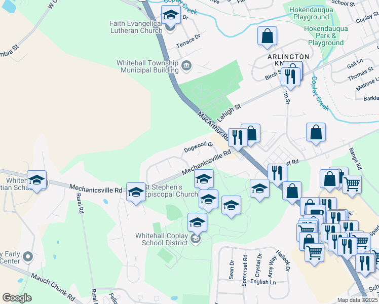 map of restaurants, bars, coffee shops, grocery stores, and more near 3783 Dogwood Drive in Lehigh County