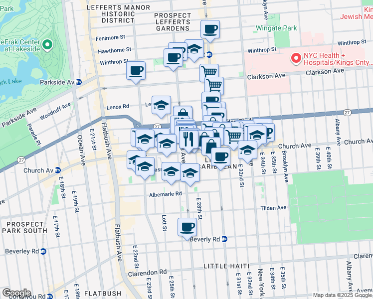 map of restaurants, bars, coffee shops, grocery stores, and more near 224 Martense Street in Brooklyn