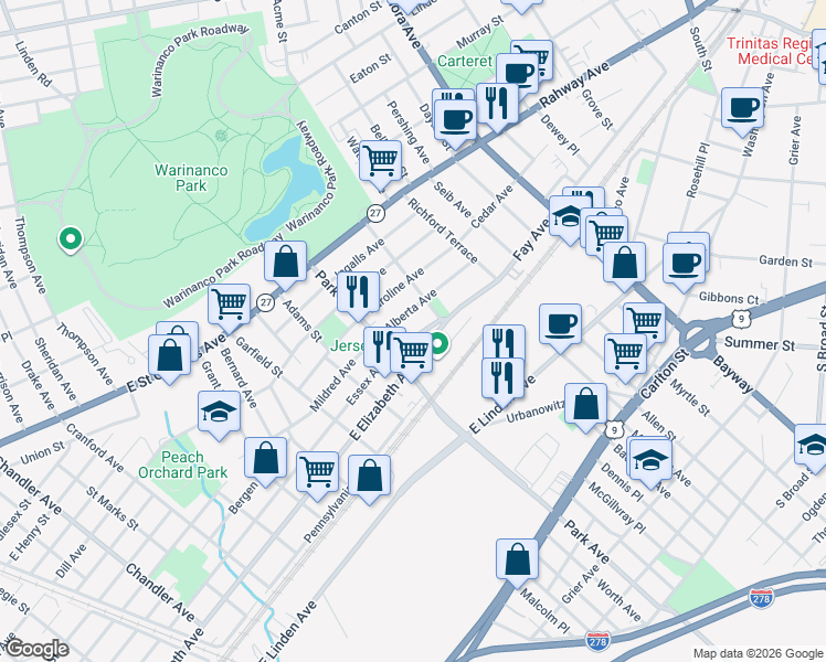 map of restaurants, bars, coffee shops, grocery stores, and more near 2040 Alberta Avenue in Linden